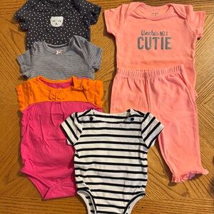 Lot of 6 Baby Girl’s Onesies and 1 pair of pants